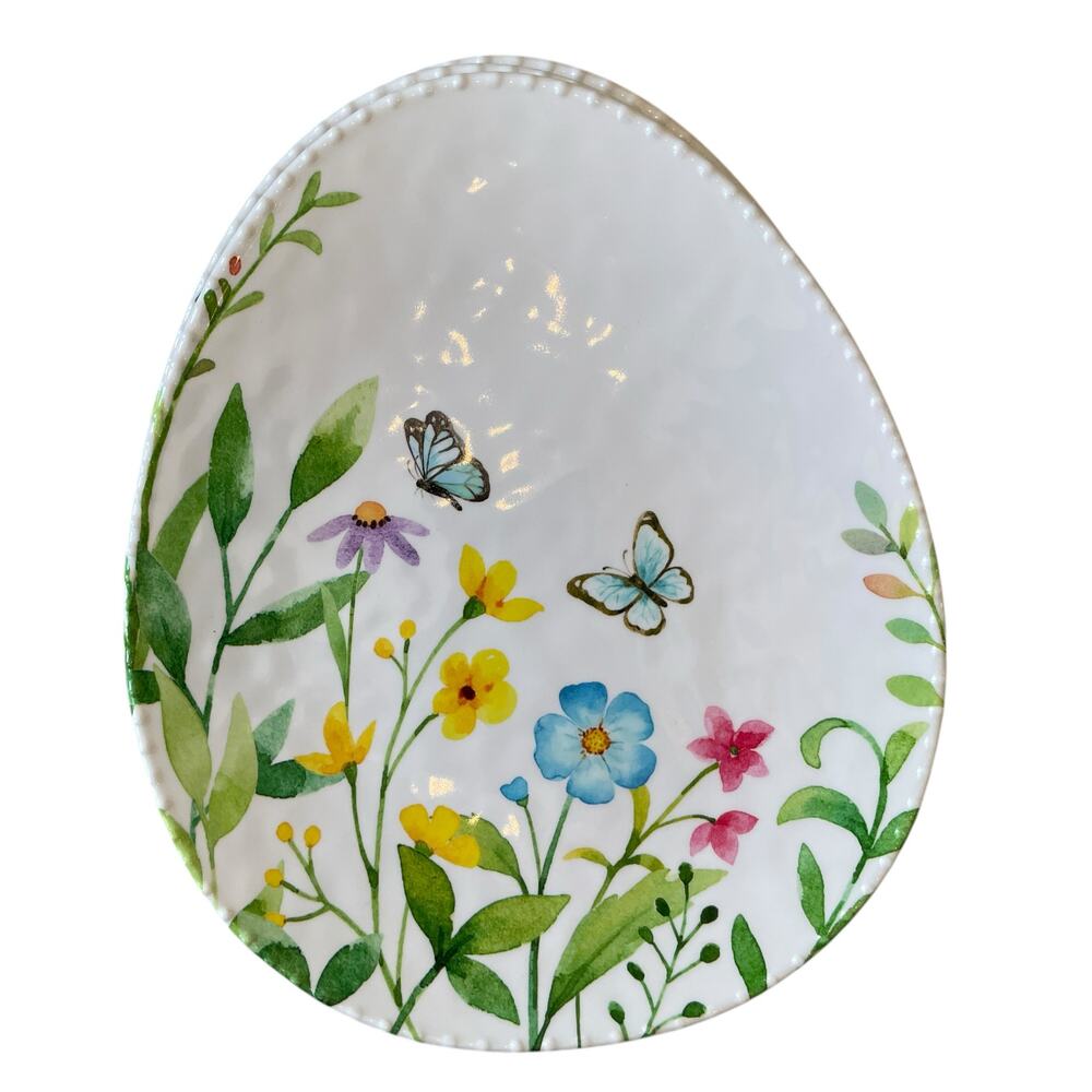Spring Gatherings Floral Easter Egg Shaped Melamine Salad Plates 8" Set of 4 New